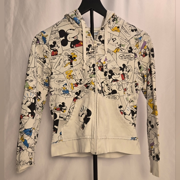 Disney Jackets & Blazers - Disney Sweater Womens XS White Comic Print Mickey Mouse Characters Rare‎